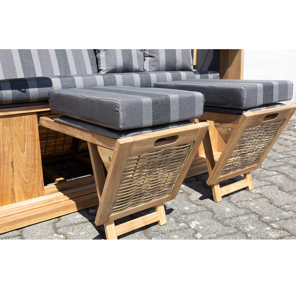 XL Teak Strandkorb 2-Sitzer grau-anthrazit gestreift