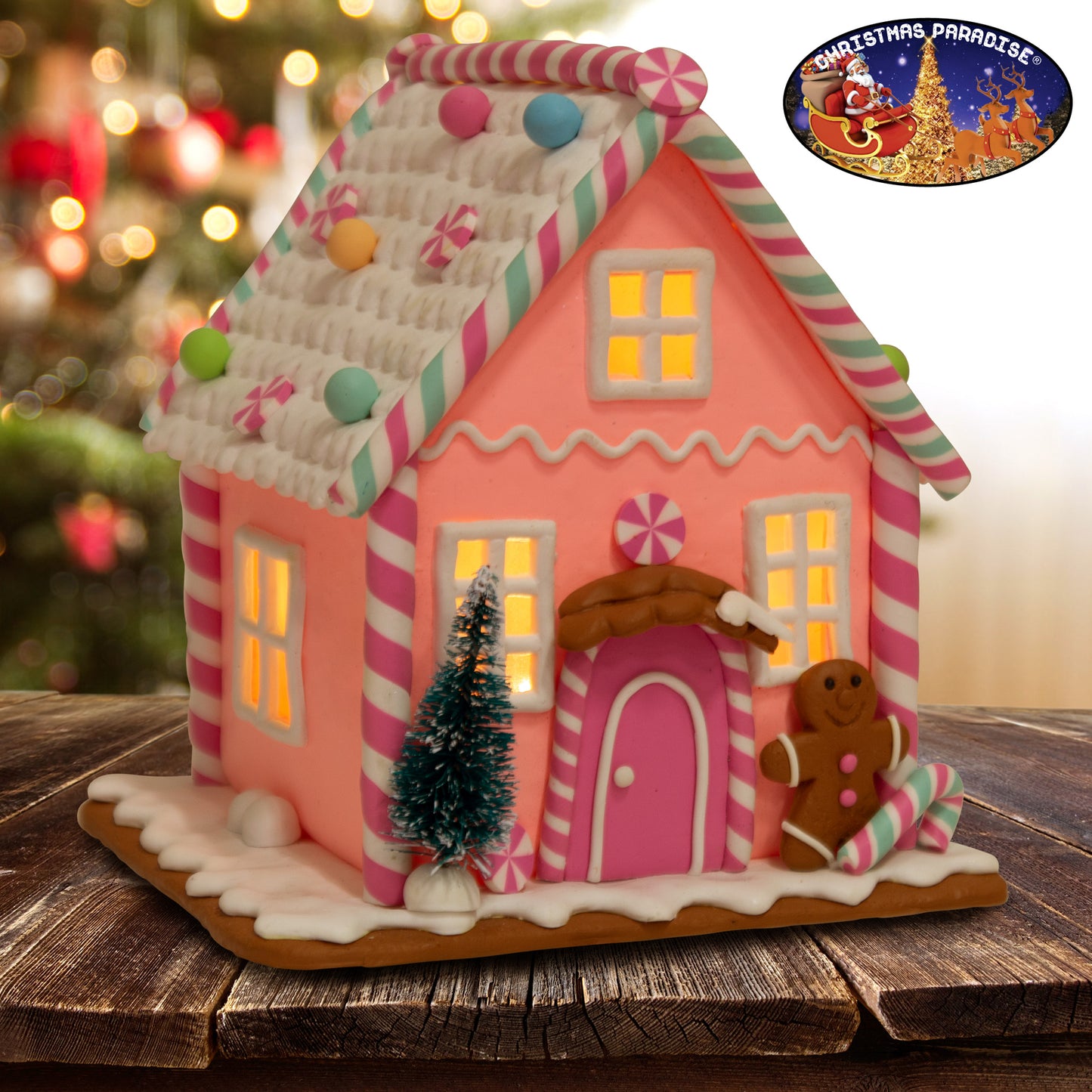 LED Lebkuchenhaus 15cm rosa